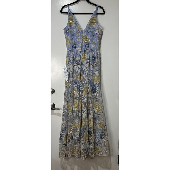 Dress The Population Samira Embellished Chiffon Gown Sky Multi Size Medium NWT - Picture 11 of 16